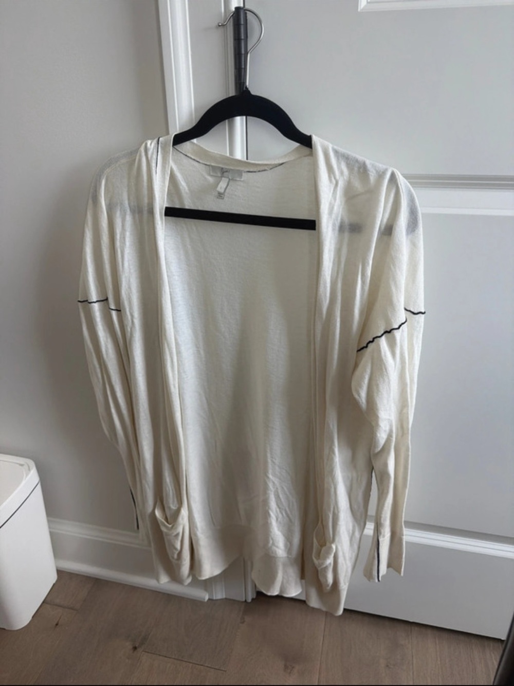 Joie Ivory Open-Front Lightweight Cardigan with Black Trim